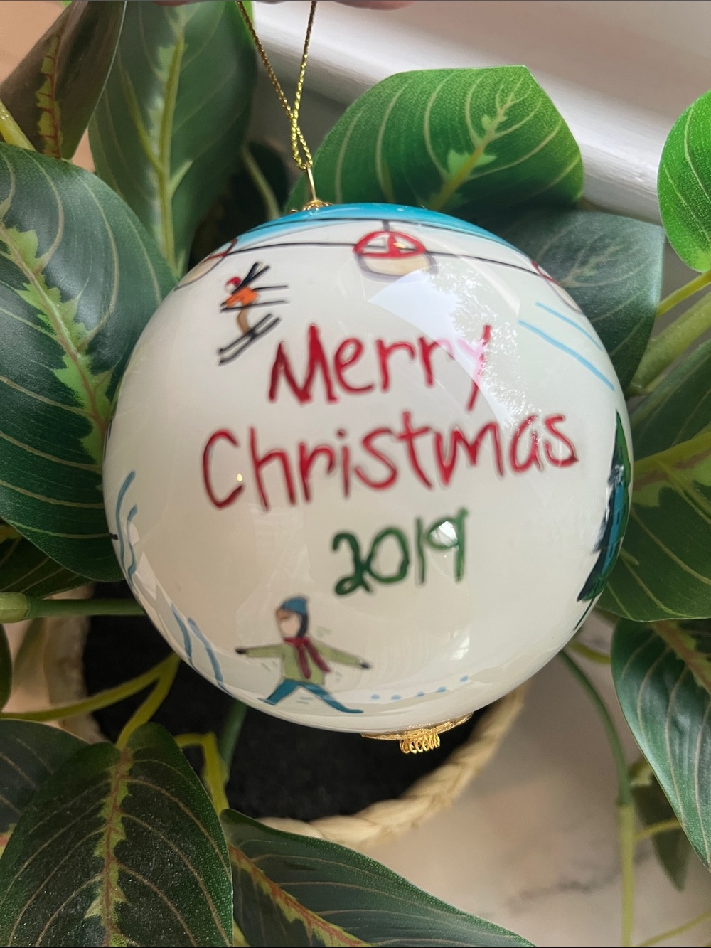 ⛷️Pier 1 Li Bien Hand-Painted Ski Scene Glass Ornament